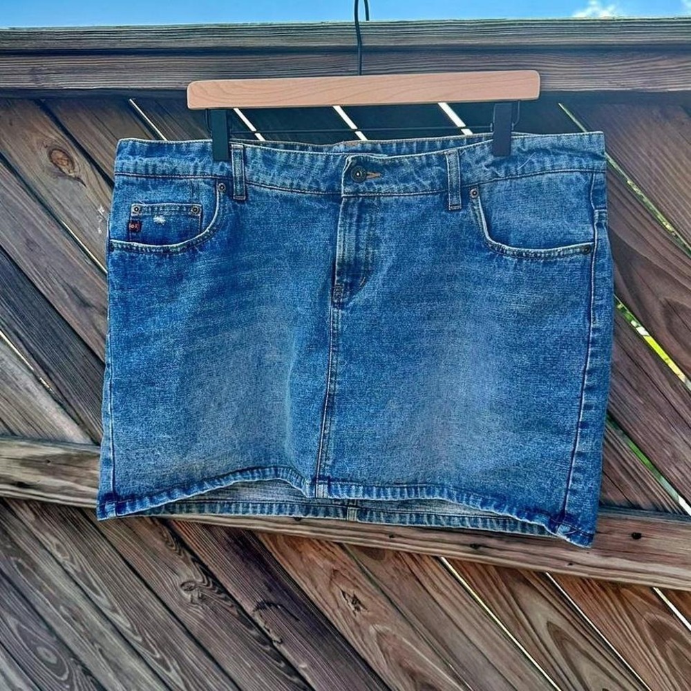 Y2K Denim Mini Skort Women's Size 16 l.e.i. Light Wash Preppy 00s Micro Girly